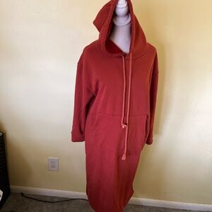 Jiandian Rust Orange Hooded Sweatshirt Dress XL